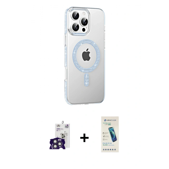 MARSİLYAN™- iPhone 16 Pro Max Kılıf Yörünge Koleksiyonu - Şeffaf Pasifik Cam Ekran Koruyucu + Bilvis Titan Kamera Lens - TMGI