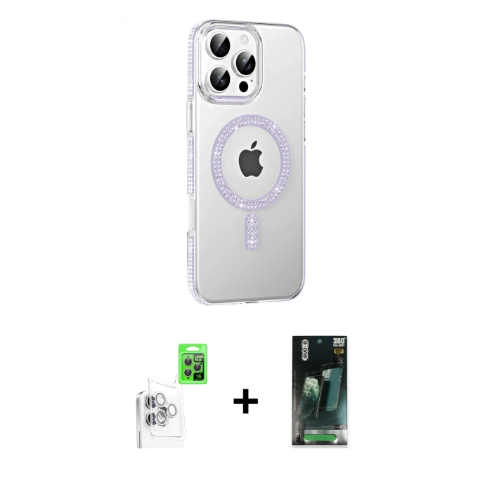 MARSİLYAN™- iPhone 16 Pro Max Kılıf Yörünge Koleksiyonu - Siyah 360 Mat Full Body Arka Koruyucu + Raze Metal Kamera Lens - BZ