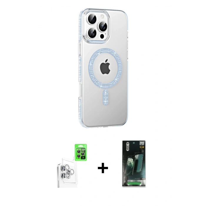 MARSİLYAN™- iPhone 16 Pro Max Kılıf Yörünge Koleksiyonu - Siyah 360 Mat Full Body Arka Koruyucu + Raze Metal Kamera Lens - BZ