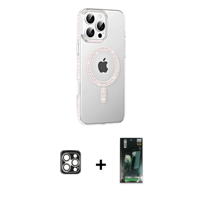 MARSİLYAN™- iPhone 16 Pro Max Kılıf Yörünge Koleksiyonu - Siyah 360 Mat Full Body Arka Koruyucu + PVD Metal Kamera Lens - GS