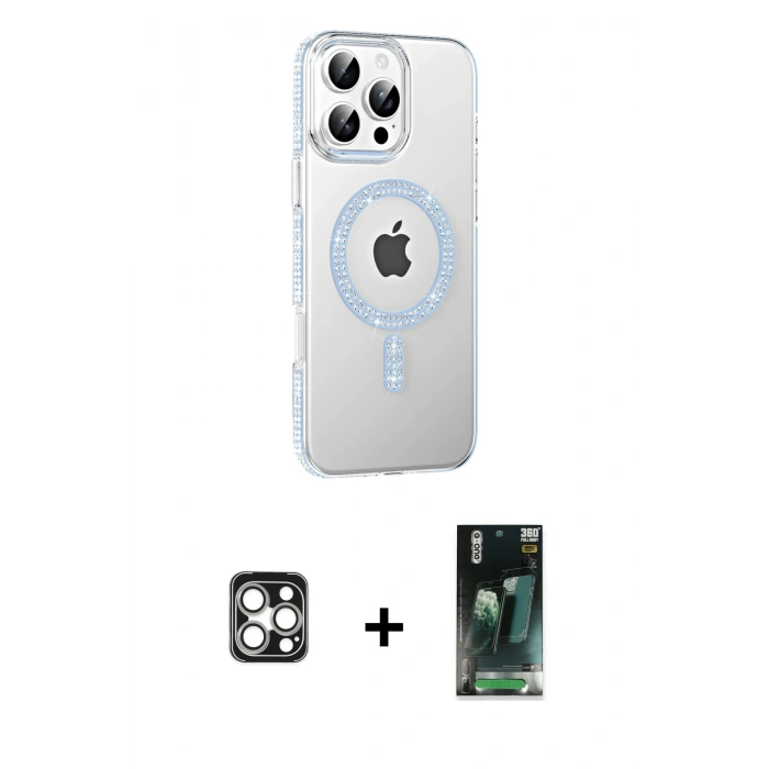 MARSİLYAN™- iPhone 16 Pro Max Kılıf Yörünge Koleksiyonu - Siyah 360 Mat Full Body Arka Koruyucu + PVD Metal Kamera Lens - GS
