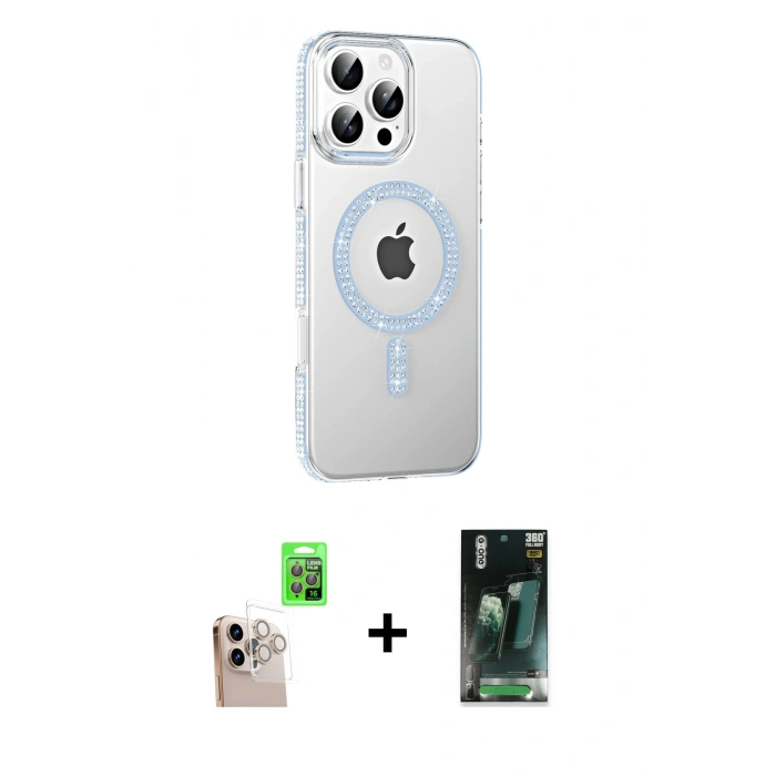 MARSİLYAN™- iPhone 16 Pro Max Kılıf Yörünge Koleksiyonu - Siyah 360 Mat Full Body Arka Koruyucu + Raze Metal Kamera Lens - NLGY