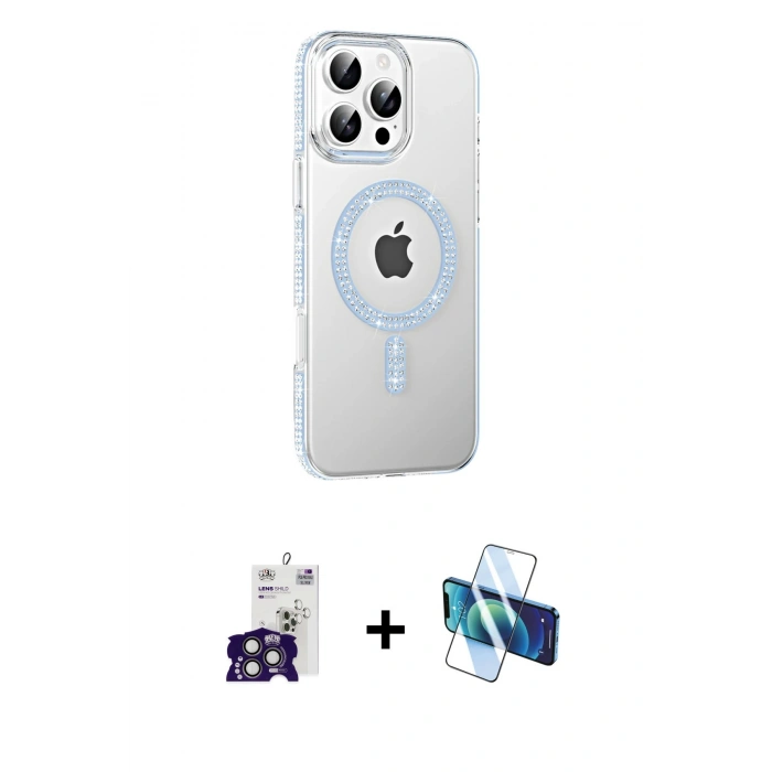 MARSİLYAN™- iPhone 16 Pro Max Kılıf Yörünge Koleksiyonu - Siyah 3D Antistatik Cam Ekran Koruyucu + Bilvis Titan Kamera Lens - TMGI