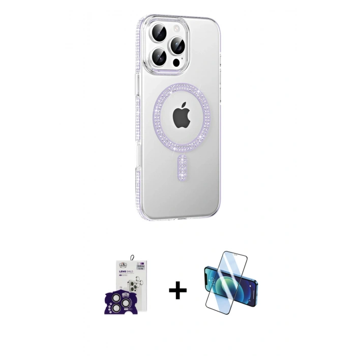 MARSİLYAN™- iPhone 16 Pro Max Kılıf Yörünge Koleksiyonu - Siyah 3D Antistatik Cam Ekran Koruyucu + Bilvis Titan Kamera Lens - TMGI