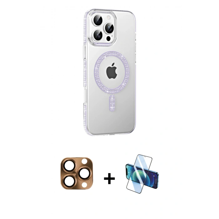 MARSİLYAN™- iPhone 16 Pro Max Kılıf Yörünge Koleksiyonu - Siyah 3D Antistatik Cam Ekran Koruyucu + Pers Alüminyum Kamera Lens - CLTM