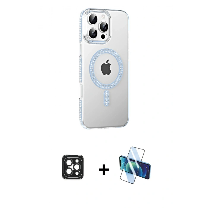 MARSİLYAN™- iPhone 16 Pro Max Kılıf Yörünge Koleksiyonu - Siyah 3D Antistatik Cam Ekran Koruyucu + PVD Metal Kamera Lens - SH