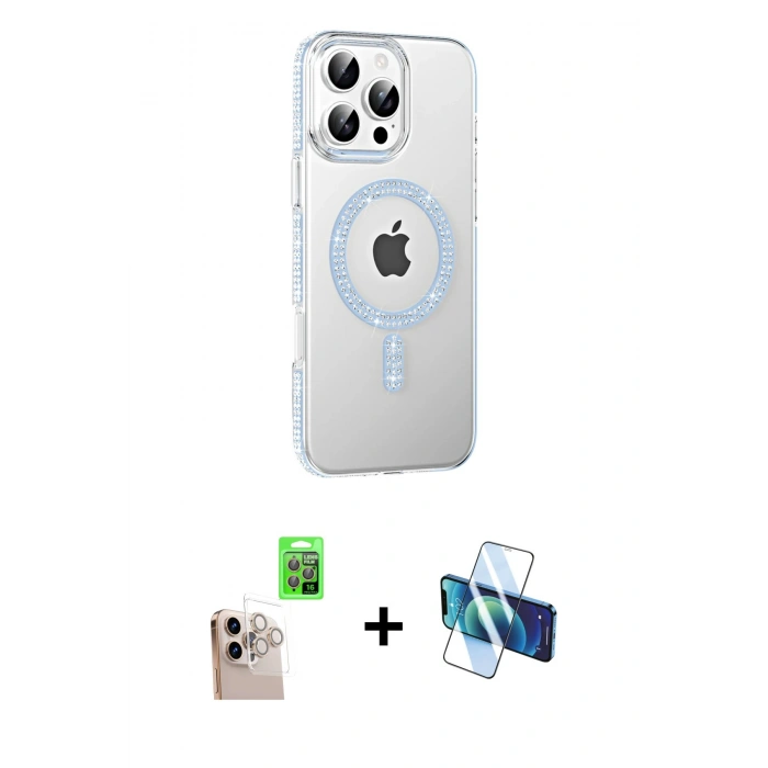 MARSİLYAN™- iPhone 16 Pro Max Kılıf Yörünge Koleksiyonu - Siyah 3D Antistatik Cam Ekran Koruyucu + Raze Metal Kamera Lens - NLGY