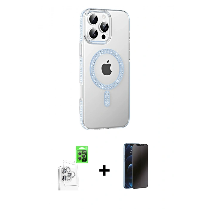 MARSİLYAN™- iPhone 16 Pro Max Kılıf Yörünge Koleksiyonu - Siyah 3D Antistatik Hayalet Cam Ekran Koruyucu + Raze Metal Kamera Lens - BZ