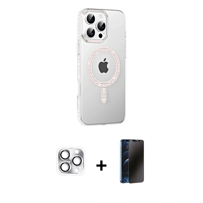 MARSİLYAN™- iPhone 16 Pro Max Kılıf Yörünge Koleksiyonu - Siyah 3D Antistatik Hayalet Cam Ekran Koruyucu + Pers Alüminyum Kamera Lens - GS