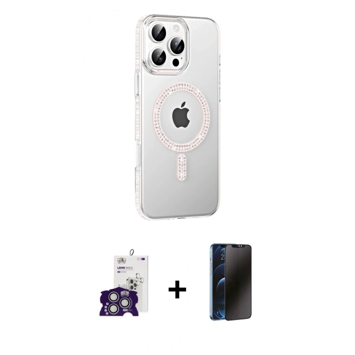 MARSİLYAN™- iPhone 16 Pro Max Kılıf Yörünge Koleksiyonu - Siyah 3D Antistatik Hayalet Cam Ekran Koruyucu + Bilvis Titan Kamera Lens - GS