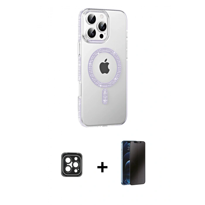 MARSİLYAN™- iPhone 16 Pro Max Kılıf Yörünge Koleksiyonu - Siyah 3D Antistatik Hayalet Cam Ekran Koruyucu + PVD Metal Kamera Lens - SH