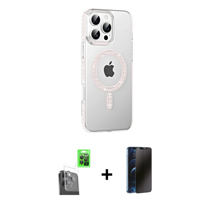 MARSİLYAN™- iPhone 16 Pro Max Kılıf Yörünge Koleksiyonu - Siyah 3D Antistatik Hayalet Cam Ekran Koruyucu + Raze Metal Kamera Lens - SH
