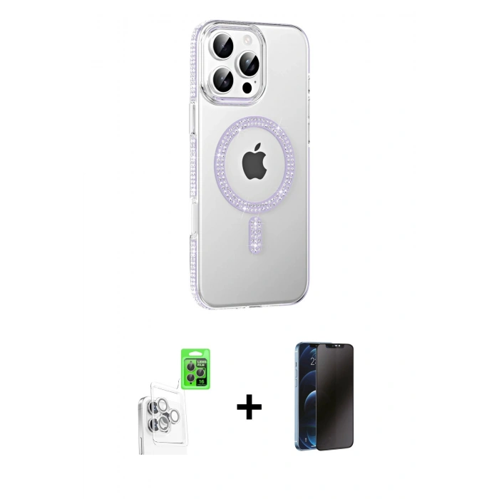 MARSİLYAN™- iPhone 16 Pro Max Kılıf Yörünge Koleksiyonu - Siyah 3D Antistatik Hayalet Cam Ekran Koruyucu + Raze Metal Kamera Lens - BZ