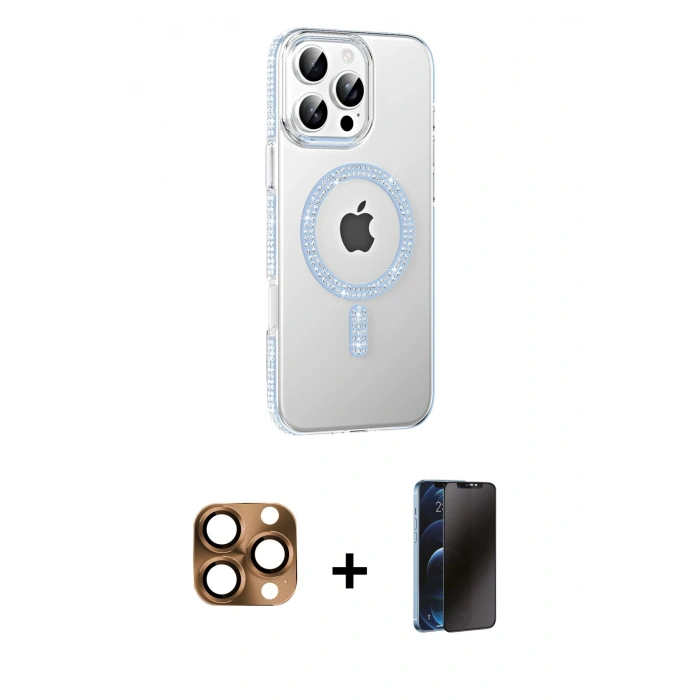 MARSİLYAN™- iPhone 16 Pro Max Kılıf Yörünge Koleksiyonu - Siyah 3D Antistatik Hayalet Cam Ekran Koruyucu + Pers Alüminyum Kamera Lens - CLTM