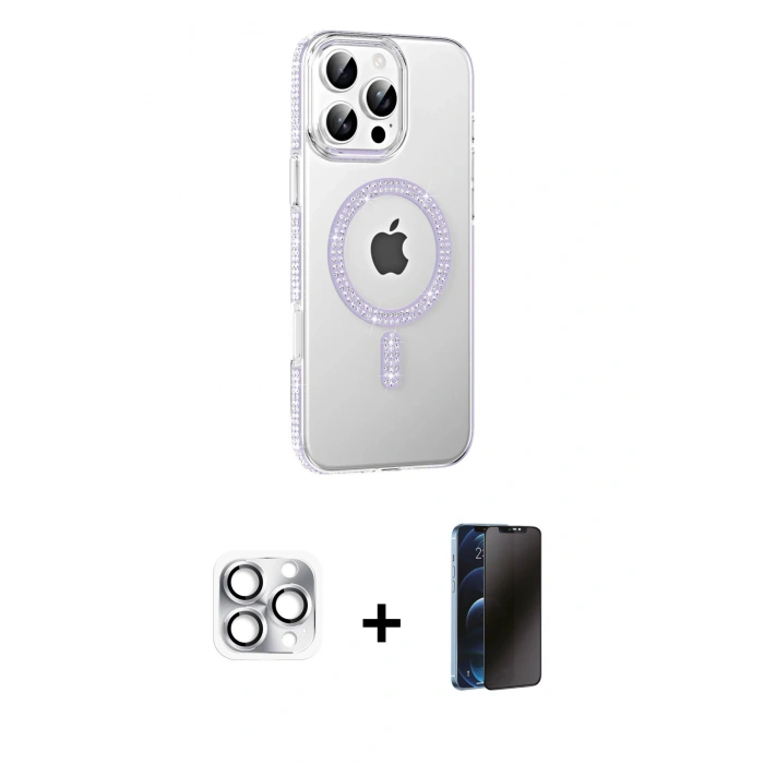 MARSİLYAN™- iPhone 16 Pro Max Kılıf Yörünge Koleksiyonu - Siyah 3D Antistatik Hayalet Cam Ekran Koruyucu + Pers Alüminyum Kamera Lens - GS