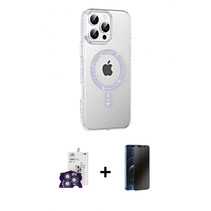 MARSİLYAN™- iPhone 16 Pro Max Kılıf Yörünge Koleksiyonu - Siyah 3D Antistatik Hayalet Cam Ekran Koruyucu + Bilvis Titan Kamera Lens - GS
