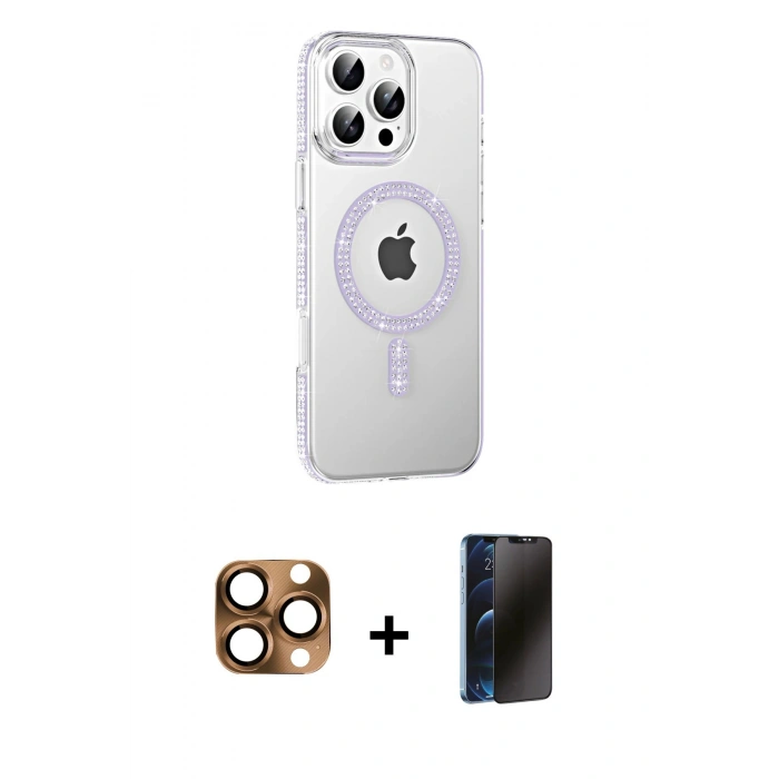 MARSİLYAN™- iPhone 16 Pro Max Kılıf Yörünge Koleksiyonu - Siyah 3D Antistatik Hayalet Cam Ekran Koruyucu + Pers Alüminyum Kamera Lens - CLTM