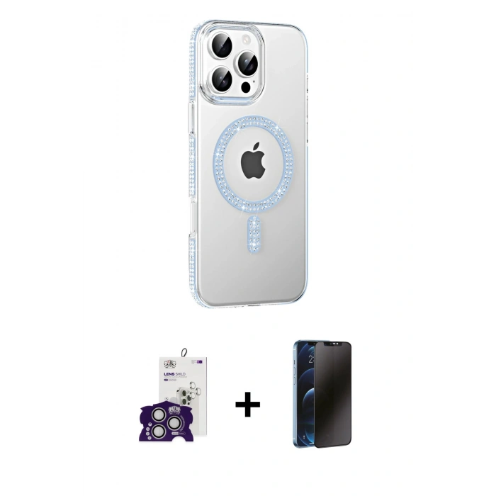 MARSİLYAN™- iPhone 16 Pro Max Kılıf Yörünge Koleksiyonu - Siyah 3D Antistatik Hayalet Cam Ekran Koruyucu + Bilvis Titan Kamera Lens - GS