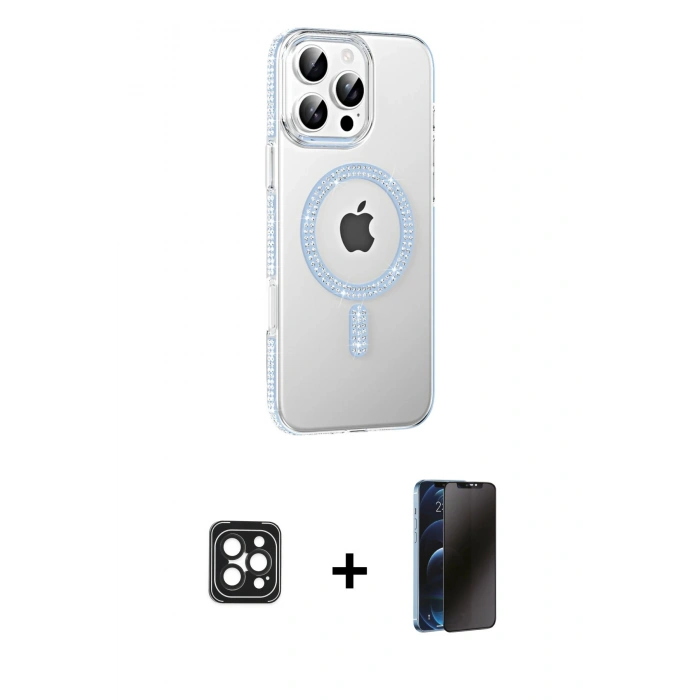 MARSİLYAN™- iPhone 16 Pro Max Kılıf Yörünge Koleksiyonu - Siyah 3D Antistatik Hayalet Cam Ekran Koruyucu + PVD Metal Kamera Lens - SH