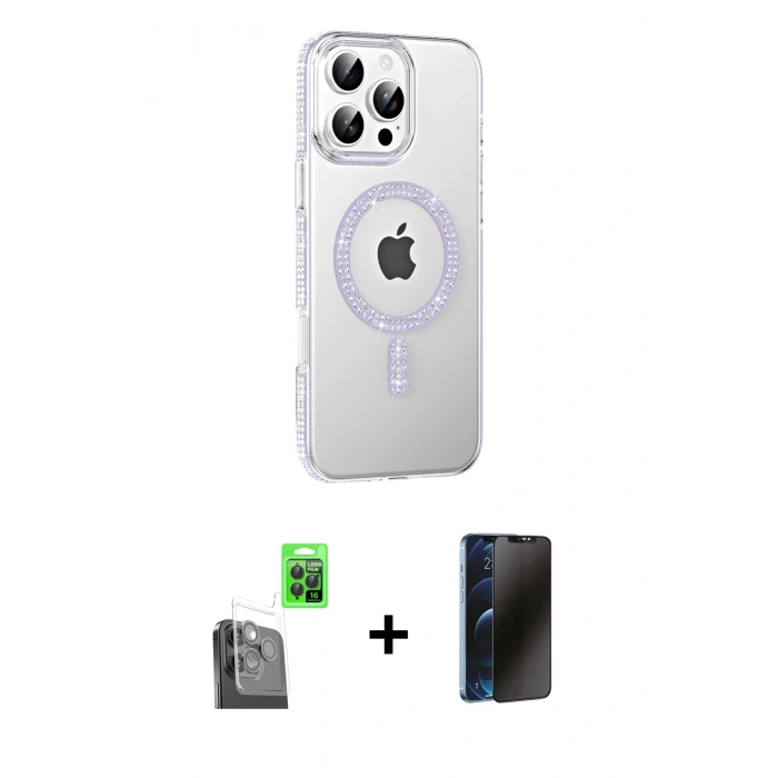 MARSİLYAN™- iPhone 16 Pro Max Kılıf Yörünge Koleksiyonu - Siyah 3D Antistatik Hayalet Cam Ekran Koruyucu + Raze Metal Kamera Lens - SH