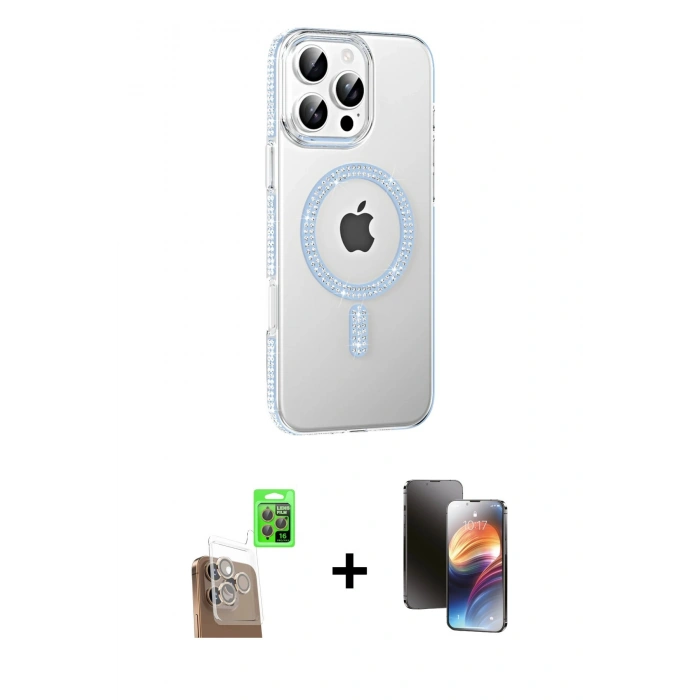 MARSİLYAN™- iPhone 16 Pro Max Kılıf Yörünge Koleksiyonu - Siyah 3D Antistatik Mat Seramik Nano Ekran Koruyucu + Raze Metal Kamera Lens - CLTM