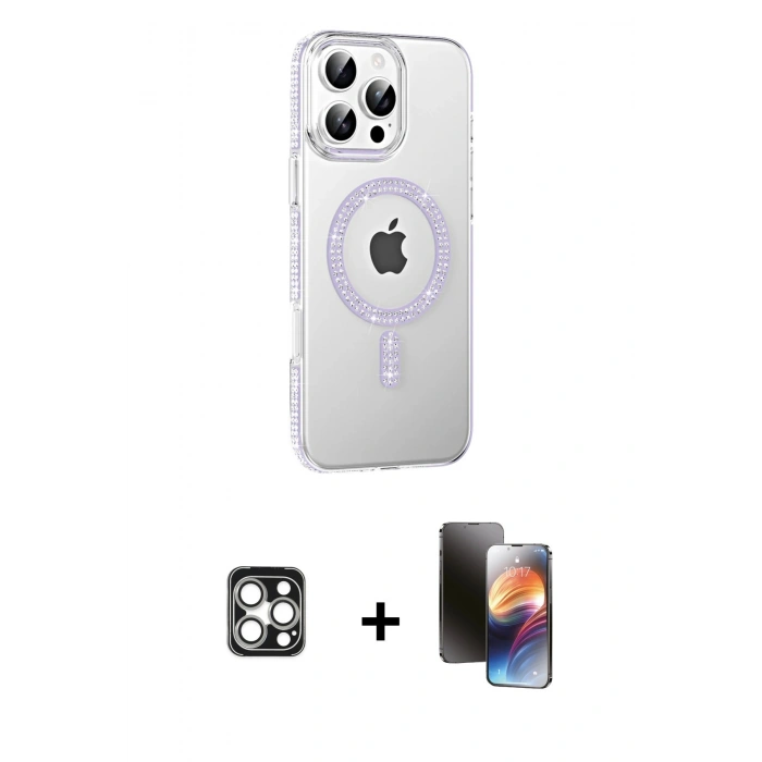 MARSİLYAN™- iPhone 16 Pro Max Kılıf Yörünge Koleksiyonu - Siyah 3D Antistatik Mat Seramik Nano Ekran Koruyucu + PVD Metal Kamera Lens - GS