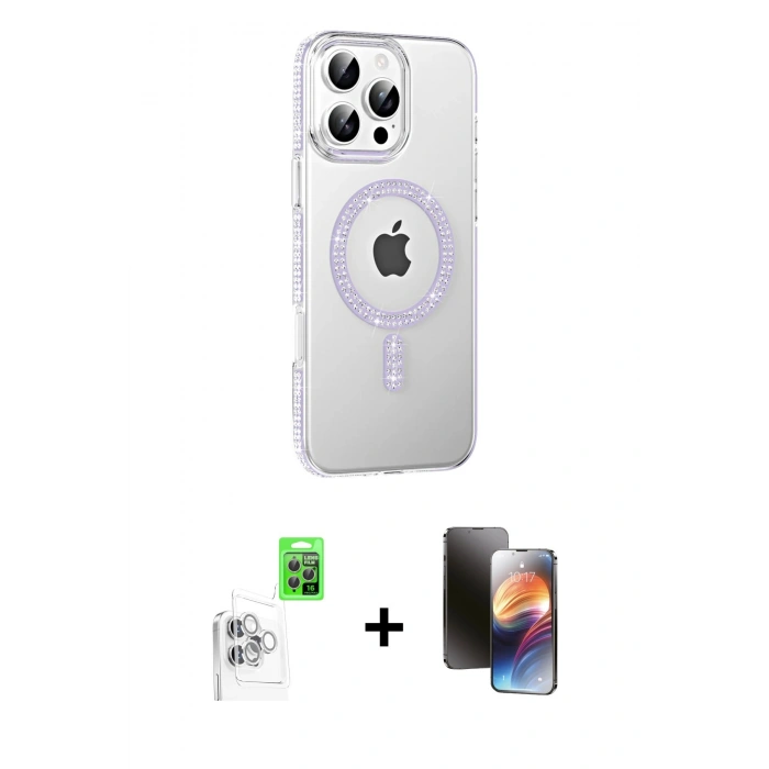 MARSİLYAN™- iPhone 16 Pro Max Kılıf Yörünge Koleksiyonu - Siyah 3D Antistatik Mat Seramik Nano Ekran Koruyucu + Raze Metal Kamera Lens - BZ