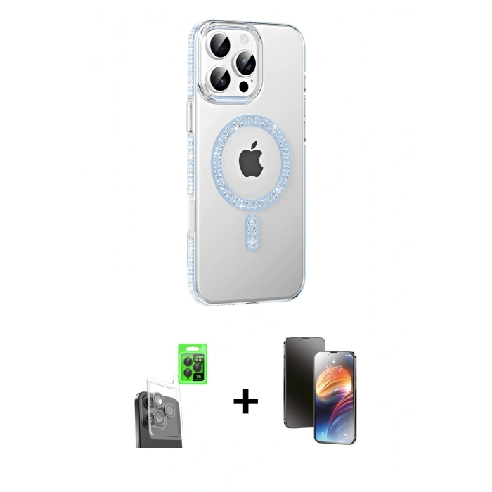 MARSİLYAN™- iPhone 16 Pro Max Kılıf Yörünge Koleksiyonu - Siyah 3D Antistatik Mat Seramik Nano Ekran Koruyucu + Raze Metal Kamera Lens - SH