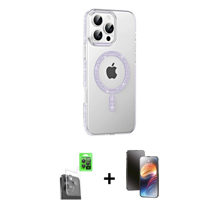 MARSİLYAN™- iPhone 16 Pro Max Kılıf Yörünge Koleksiyonu - Siyah 3D Antistatik Mat Seramik Nano Ekran Koruyucu + Raze Metal Kamera Lens - SH