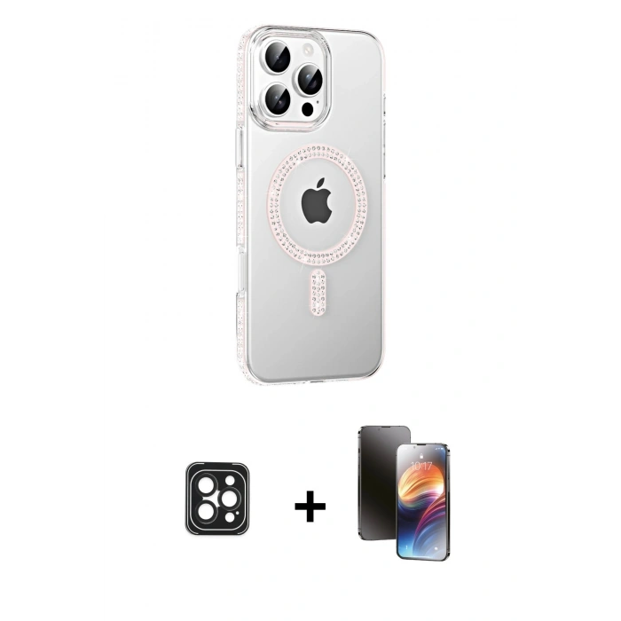 MARSİLYAN™- iPhone 16 Pro Max Kılıf Yörünge Koleksiyonu - Siyah 3D Antistatik Mat Seramik Nano Ekran Koruyucu + PVD Metal Kamera Lens - SH
