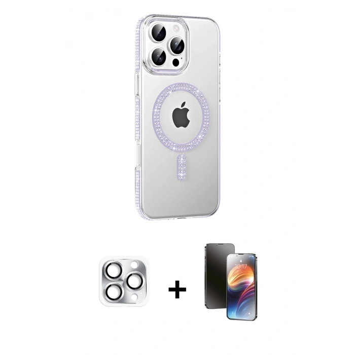 MARSİLYAN™- iPhone 16 Pro Max Kılıf Yörünge Koleksiyonu - Siyah 3D Antistatik Mat Seramik Nano Ekran Koruyucu + Gümüş Pers Alüminyum Kamera Lens