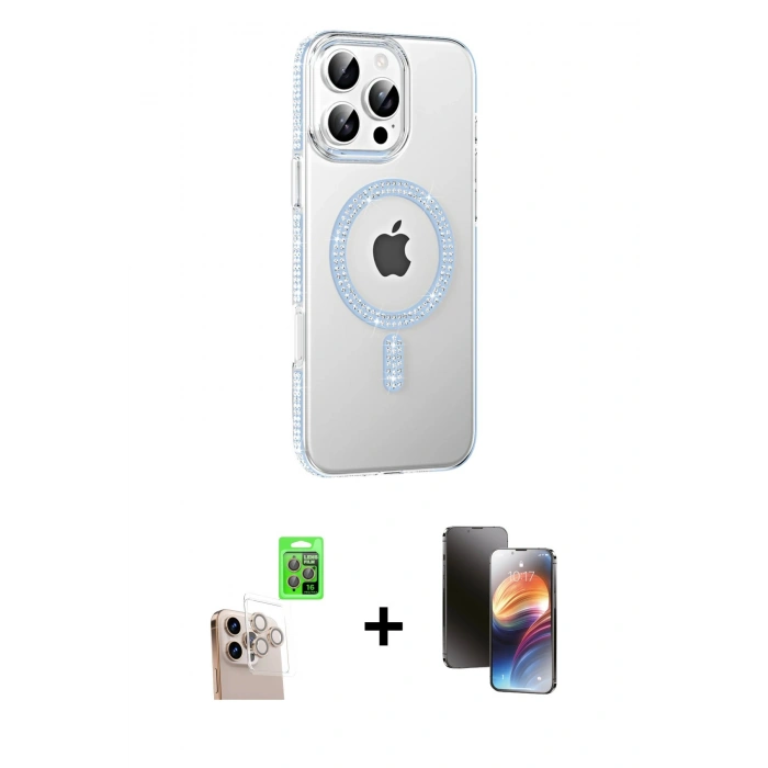 MARSİLYAN™- iPhone 16 Pro Max Kılıf Yörünge Koleksiyonu - Siyah 3D Antistatik Mat Seramik Nano Ekran Koruyucu + Raze Metal Kamera Lens - NLGY