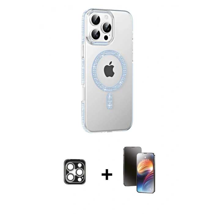 MARSİLYAN™- iPhone 16 Pro Max Kılıf Yörünge Koleksiyonu - Siyah 3D Antistatik Mat Seramik Nano Ekran Koruyucu + PVD Metal Kamera Lens - GS