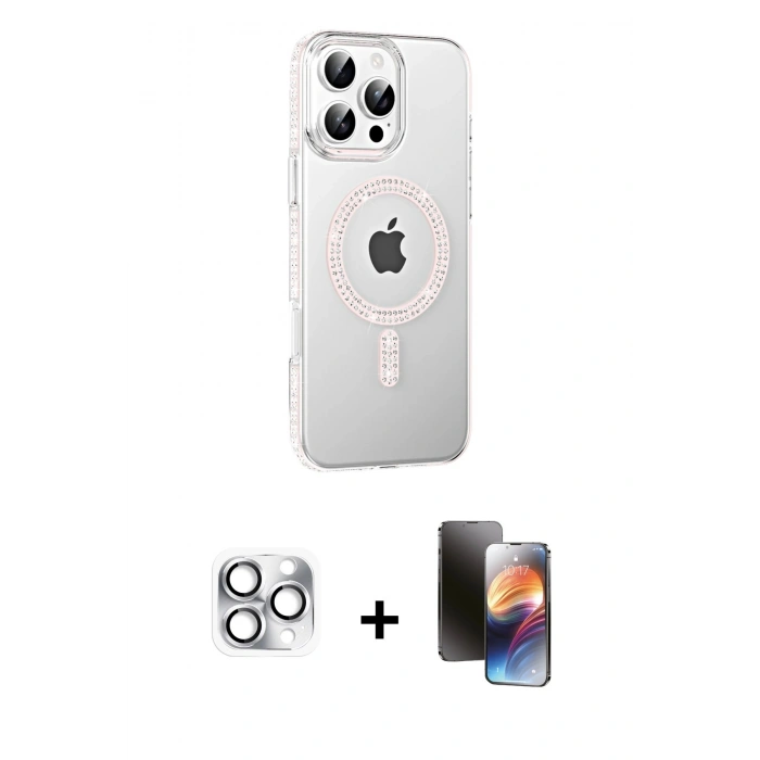 MARSİLYAN™- iPhone 16 Pro Max Kılıf Yörünge Koleksiyonu - Siyah 3D Antistatik Mat Seramik Nano Ekran Koruyucu + Gümüş Pers Alüminyum Kamera Lens