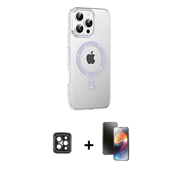 MARSİLYAN™- iPhone 16 Pro Max Kılıf Yörünge Koleksiyonu - Siyah 3D Antistatik Mat Seramik Nano Ekran Koruyucu + PVD Metal Kamera Lens - SH