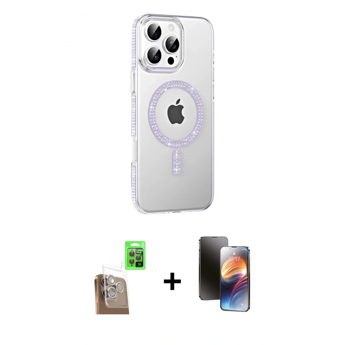 MARSİLYAN™- iPhone 16 Pro Max Kılıf Yörünge Koleksiyonu - Siyah 3D Antistatik Mat Seramik Nano Ekran Koruyucu + Raze Metal Kamera Lens - CLTM