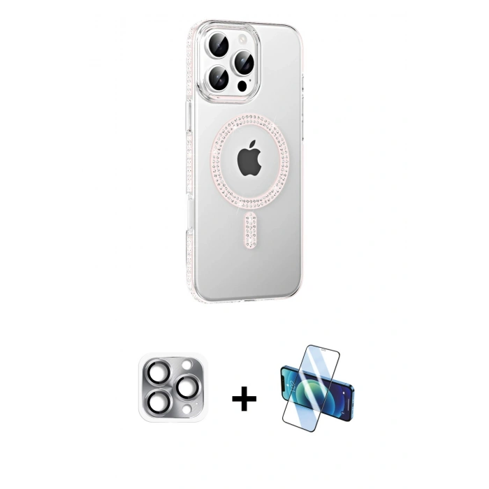 MARSİLYAN™- iPhone 16 Pro Max Kılıf Yörünge Koleksiyonu - Siyah 3D Antistatik Seramik Nano Ekran Koruyucu + Pers Alüminyum Kamera Lens - GI