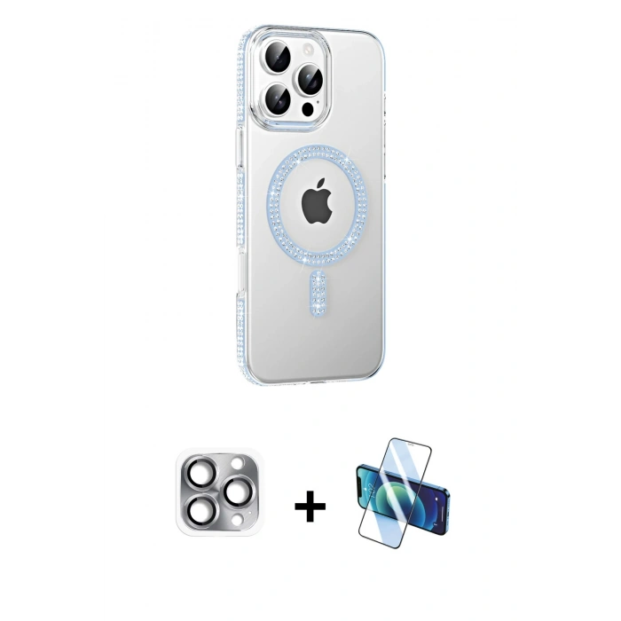 MARSİLYAN™- iPhone 16 Pro Max Kılıf Yörünge Koleksiyonu - Siyah 3D Antistatik Seramik Nano Ekran Koruyucu + Pers Alüminyum Kamera Lens - GI