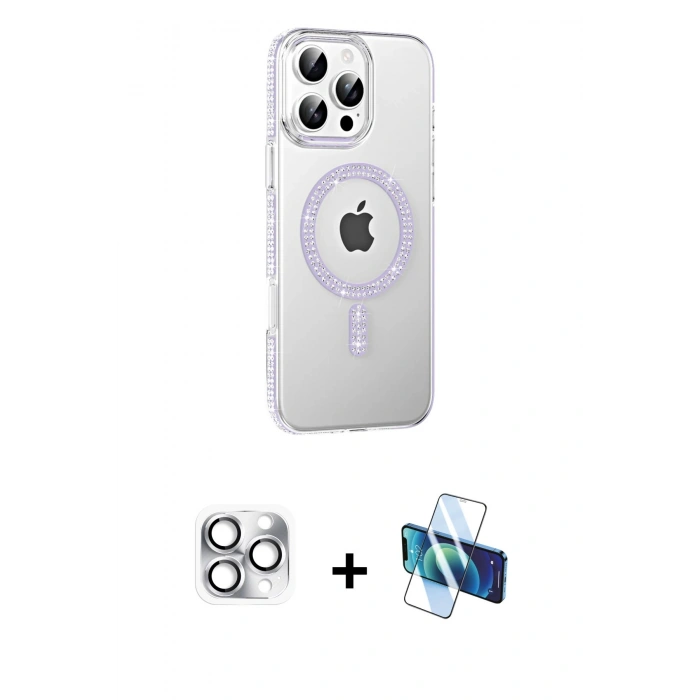 MARSİLYAN™- iPhone 16 Pro Max Kılıf Yörünge Koleksiyonu - Siyah 3D Antistatik Seramik Nano Ekran Koruyucu + Pers Alüminyum Kamera Lens - GS