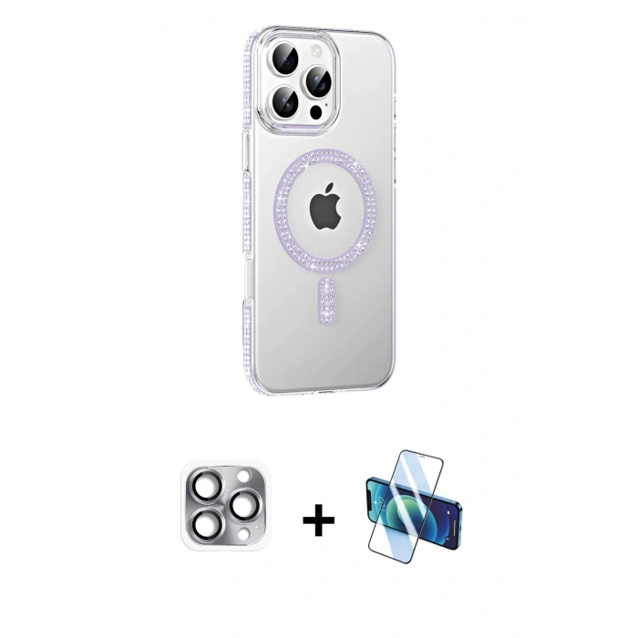 MARSİLYAN™- iPhone 16 Pro Max Kılıf Yörünge Koleksiyonu - Siyah 3D Antistatik Seramik Nano Ekran Koruyucu + Pers Alüminyum Kamera Lens - GI