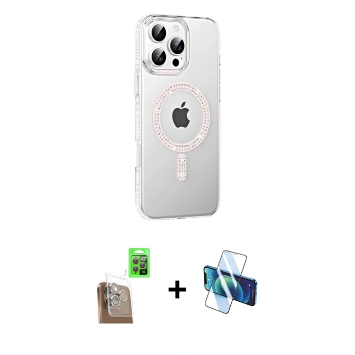 MARSİLYAN™- iPhone 16 Pro Max Kılıf Yörünge Koleksiyonu - Siyah 3D Antistatik Seramik Nano Ekran Koruyucu + Raze Metal Kamera Lens - CLTM
