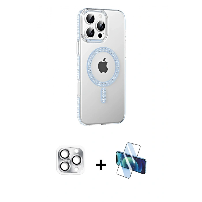 MARSİLYAN™- iPhone 16 Pro Max Kılıf Yörünge Koleksiyonu - Siyah 3D Antistatik Seramik Nano Ekran Koruyucu + Pers Alüminyum Kamera Lens - GS
