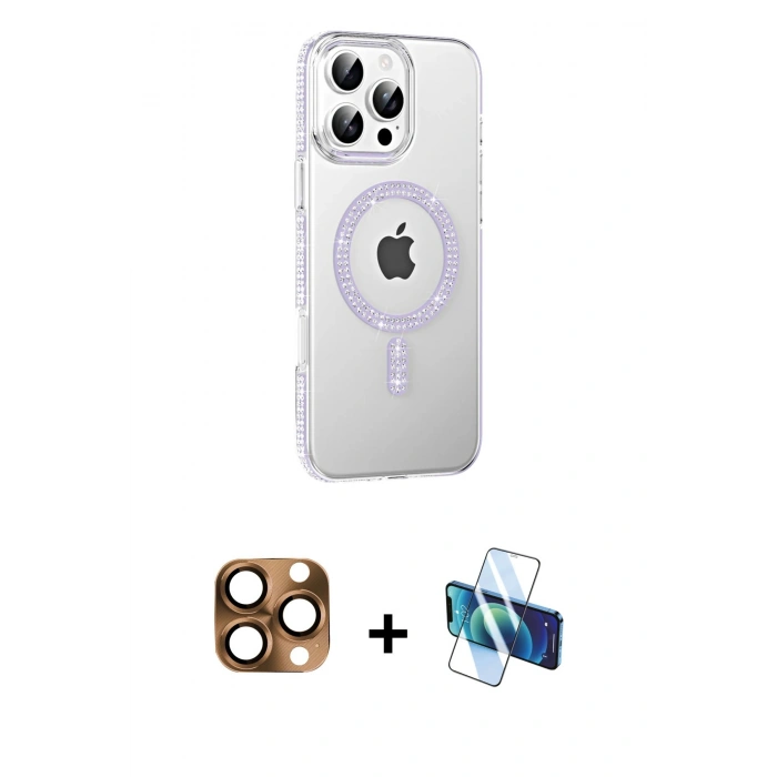 MARSİLYAN™- iPhone 16 Pro Max Kılıf Yörünge Koleksiyonu - Siyah 3D Antistatik Seramik Nano Ekran Koruyucu + Çöl Titanyum Pers Alüminyum Kamera Lens