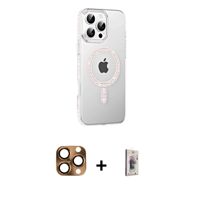 MARSİLYAN™- iPhone 16 Pro Max Kılıf Yörünge Koleksiyonu - Siyah Bilvis 3D Cam Ekran Koruyucu + Pers Alüminyum Kamera Lens - CLTM
