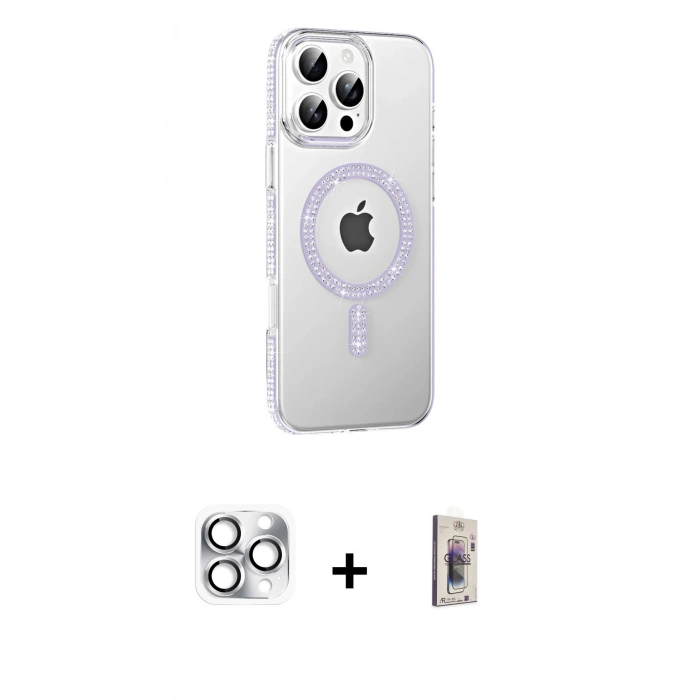 MARSİLYAN™- iPhone 16 Pro Max Kılıf Yörünge Koleksiyonu - Siyah Bilvis 3D Cam Ekran Koruyucu + Pers Alüminyum Kamera Lens - GS