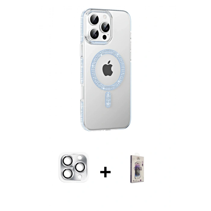 MARSİLYAN™- iPhone 16 Pro Max Kılıf Yörünge Koleksiyonu - Siyah Bilvis 3D Cam Ekran Koruyucu + Pers Alüminyum Kamera Lens - GS