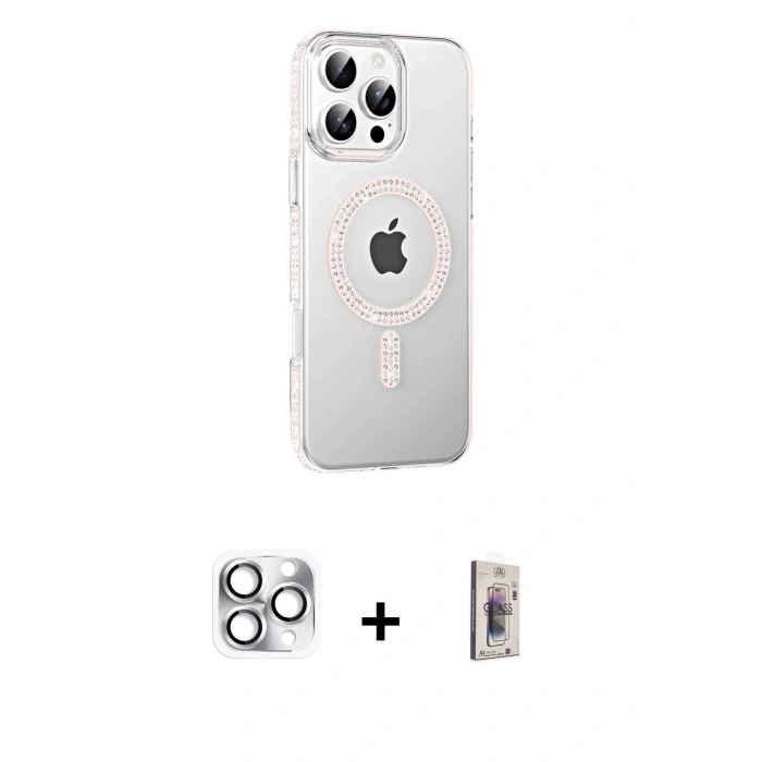 MARSİLYAN™- iPhone 16 Pro Max Kılıf Yörünge Koleksiyonu - Siyah Bilvis 3D Cam Ekran Koruyucu + Pers Alüminyum Kamera Lens - GS