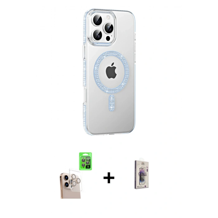 MARSİLYAN™- iPhone 16 Pro Max Kılıf Yörünge Koleksiyonu - Siyah Bilvis 3D Cam Ekran Koruyucu + Raze Metal Kamera Lens - NLGY