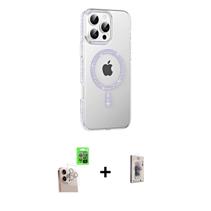 MARSİLYAN™- iPhone 16 Pro Max Kılıf Yörünge Koleksiyonu - Siyah Bilvis 3D Cam Ekran Koruyucu + Raze Metal Kamera Lens - NLGY