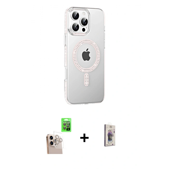 MARSİLYAN™- iPhone 16 Pro Max Kılıf Yörünge Koleksiyonu - Siyah Bilvis 3D Cam Ekran Koruyucu + Raze Metal Kamera Lens - NLGY